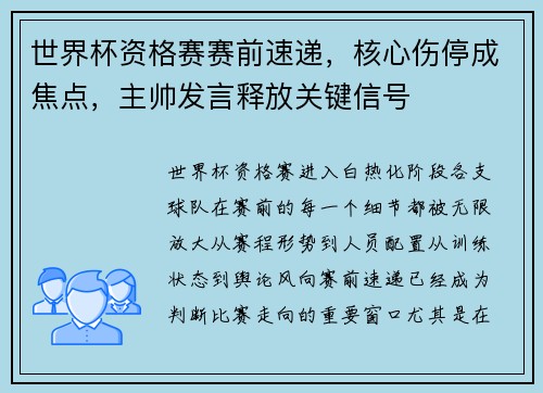 世界杯资格赛赛前速递，核心伤停成焦点，主帅发言释放关键信号